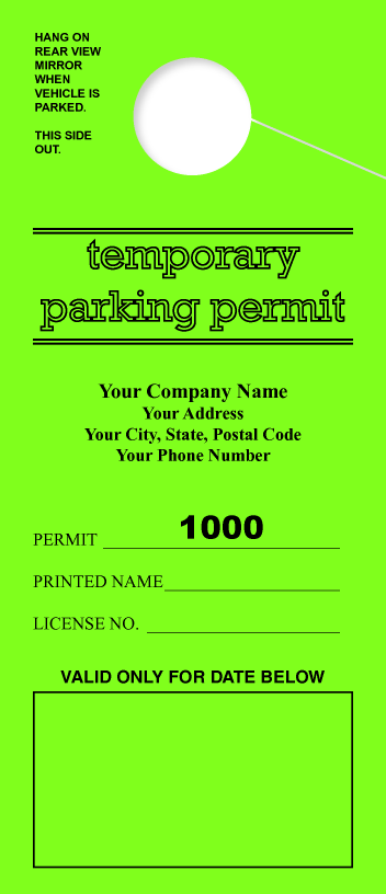 University Parking Permit | Printed 1 Side | Consecutively Numbered | Tall | Green 