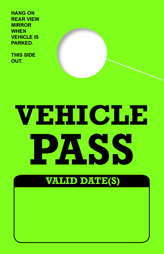 In Stock Vehicle Pass Hang Tag | Green 