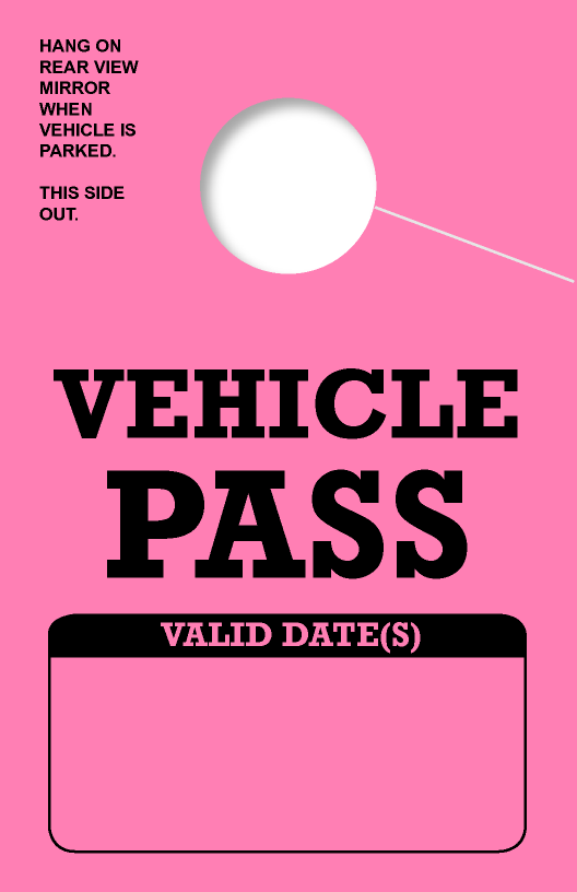 In Stock Vehicle Pass Hang Tag | Pink 