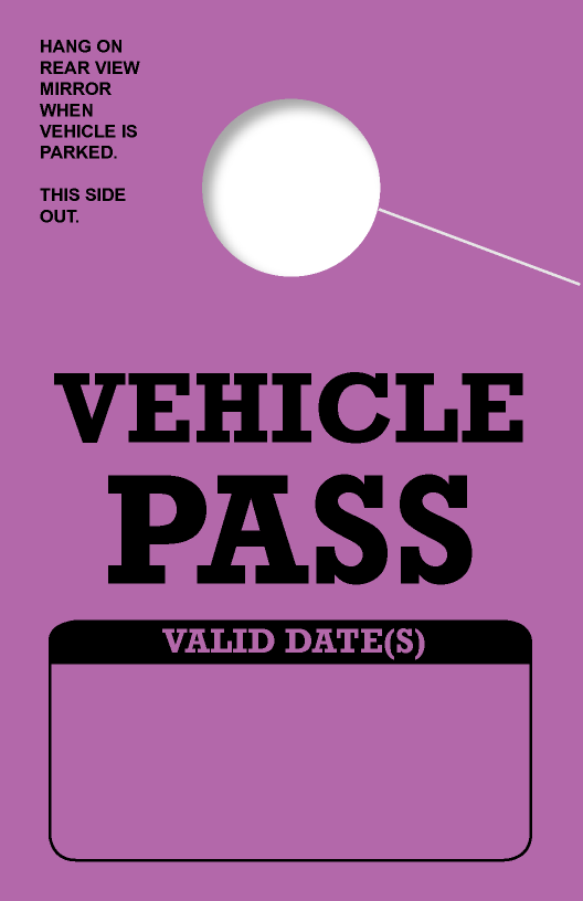 In Stock Vehicle Pass Hang Tag | Purple 