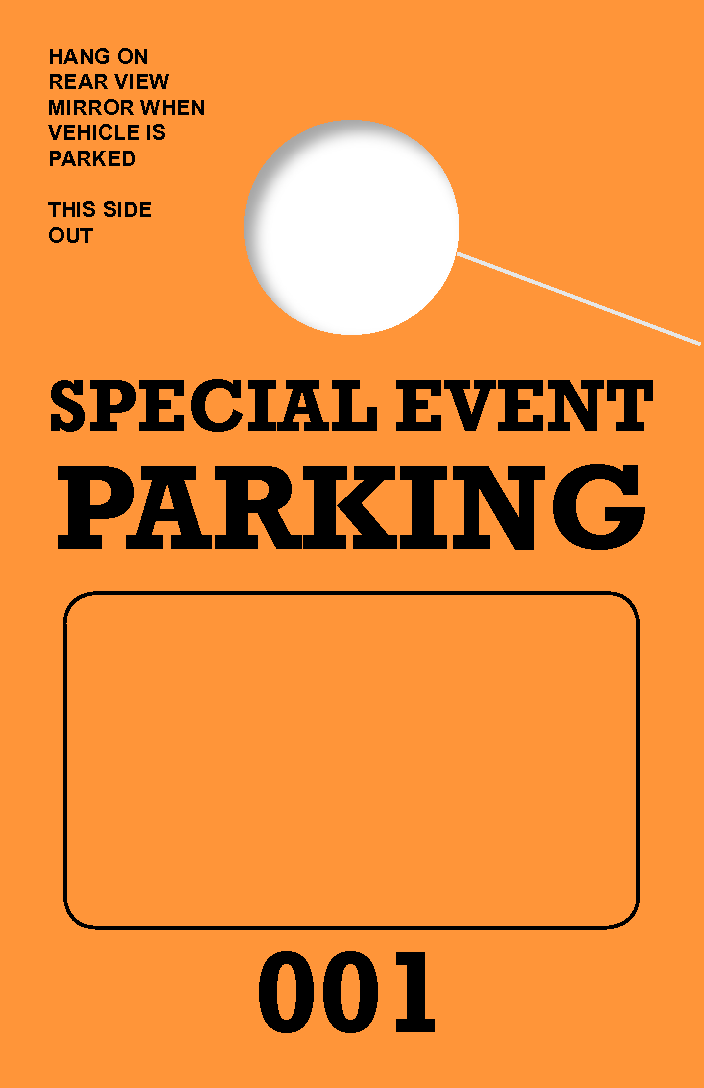 Consecutively Numbered Special Event Parking Permit Hang Tag | Orange 