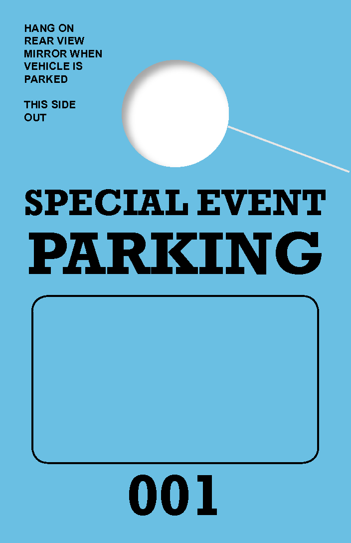 Consecutively Numbered Special Event Parking Permit Hang Tag | Blue 