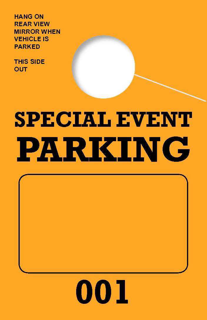 Consecutively Numbered Special Event Parking Permit Hang Tag | Gold 
