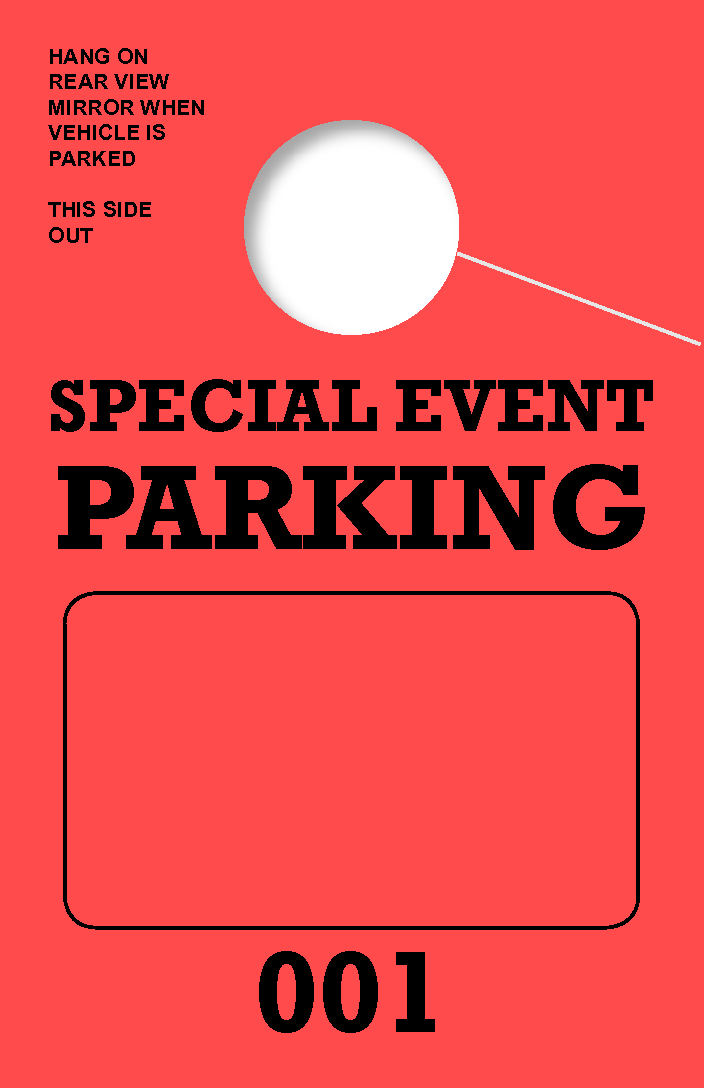 Consecutively Numbered Special Event Parking Permit Hang Tag | Red 