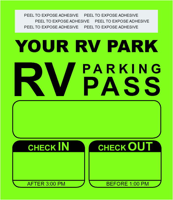 Customizable Self Adhesive Check-In/Check-Out Campground Parking Permit | Green 