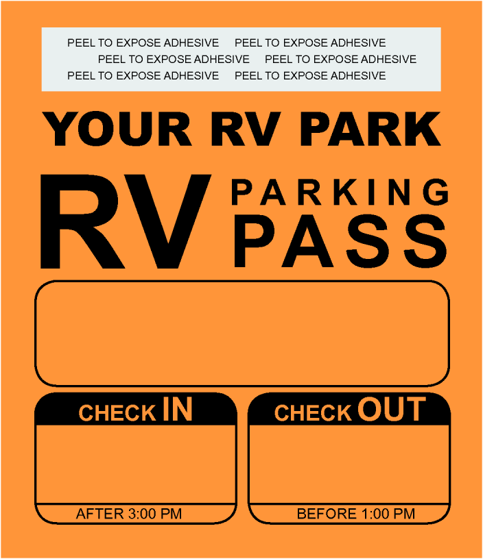 Customizable Self Adhesive Check-In/Check-Out Campground Parking Permit | Orange 