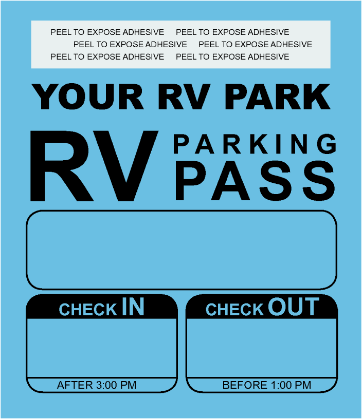 Customizable Self Adhesive Check-In/Check-Out Campground Parking Permit | Blue 
