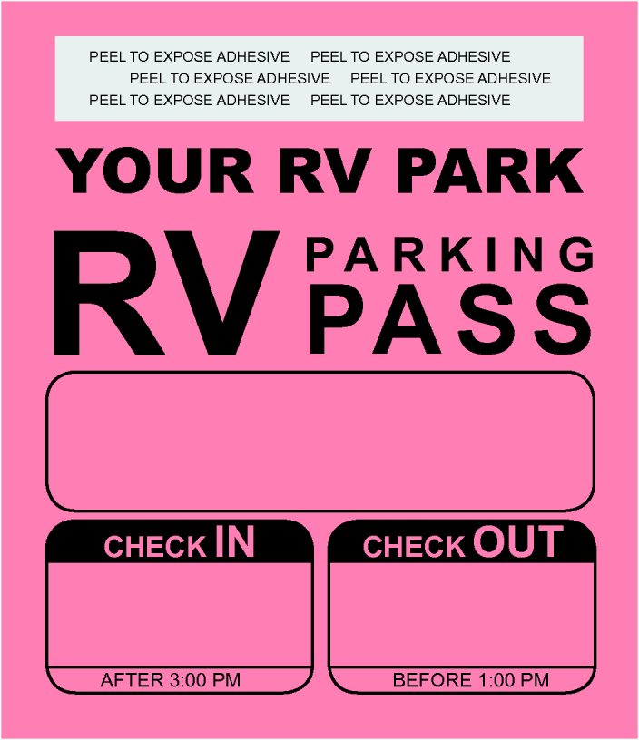 Customizable Self Adhesive Check-In/Check-Out Campground Parking Permit | Pink 