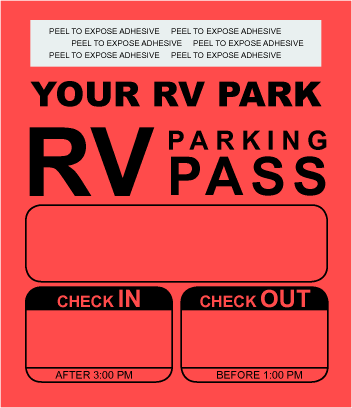 Customizable Self Adhesive Check-In/Check-Out Campground Parking Permit | Red 