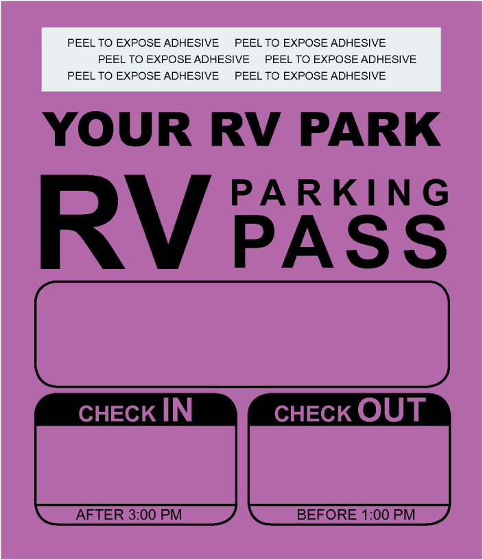 Customizable Self Adhesive Check-In/Check-Out Campground Parking Permit | Purple 