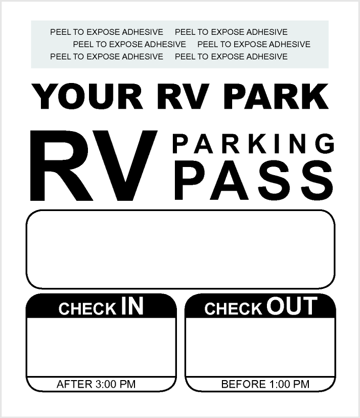 Customizable Self Adhesive Check-In/Check-Out Campground Parking Permit | White 