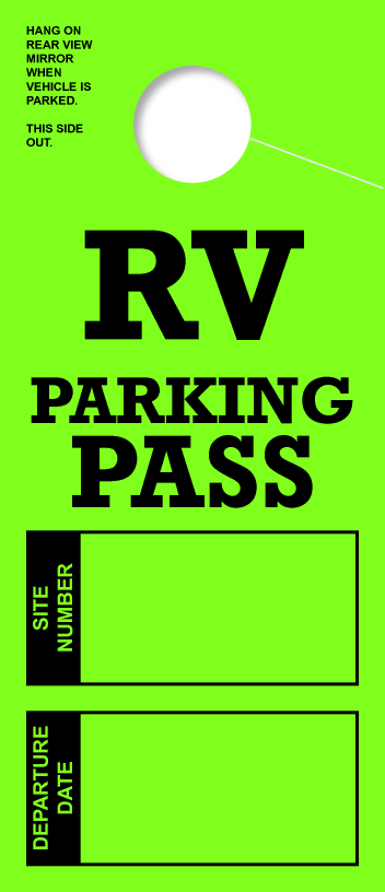 RV Parking Pass Hanging Mirror Tag | Green 