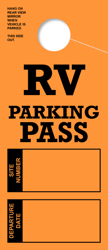 RV Parking Pass Hanging Mirror Tag | Orange 