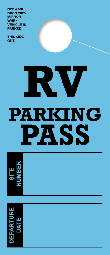 RV Parking Pass Hanging Mirror Tag | Blue 