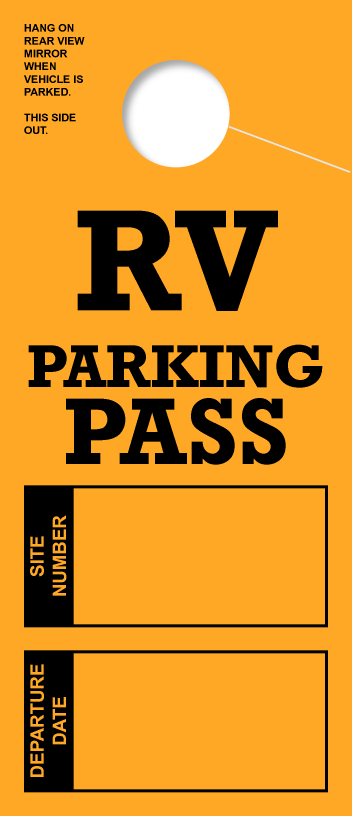 RV Parking Pass Hanging Mirror Tag | Gold 
