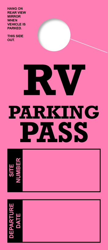 RV Parking Pass Hanging Mirror Tag | Pink 