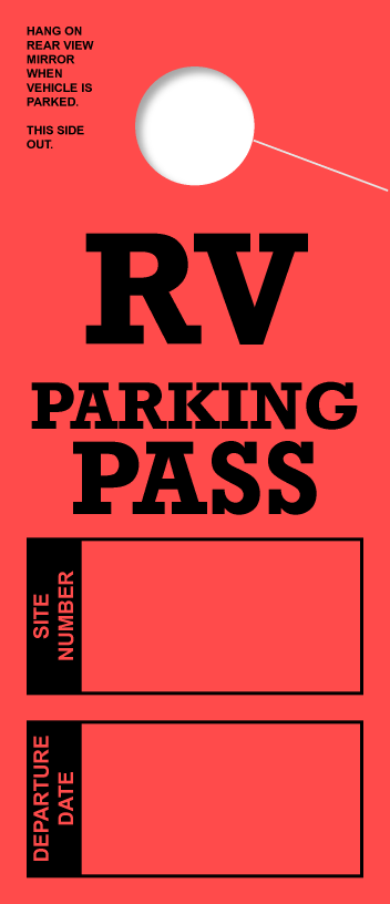 RV Parking Pass Hanging Mirror Tag | Red 