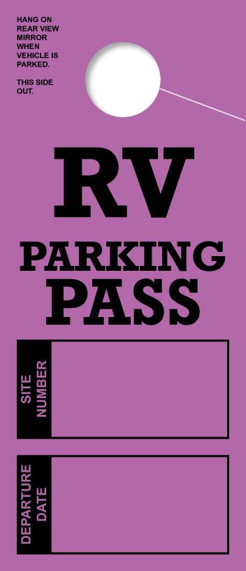 RV Parking Pass Hanging Mirror Tag | Purple 