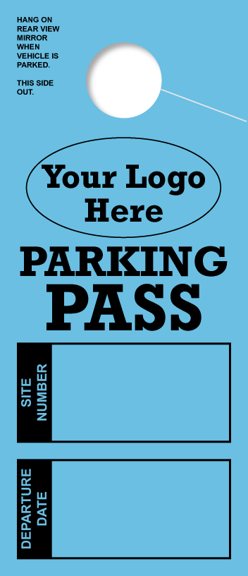 Customizable RV Parking Pass Hanging Mirror Tag | Blue 