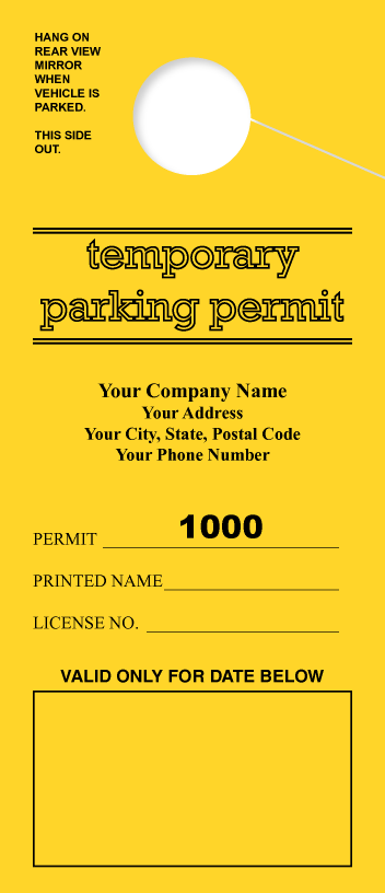 University Parking Permit | Printed 1 Side | Consecutively Numbered | Tall | Bright-Yellow 