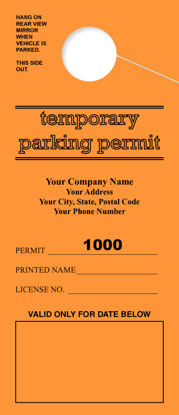 University Parking Permit | Printed 1 Side | Consecutively Numbered | Tall | Orange 
