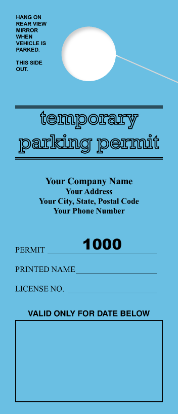 University Parking Permit | Printed 1 Side | Consecutively Numbered | Tall | Blue 