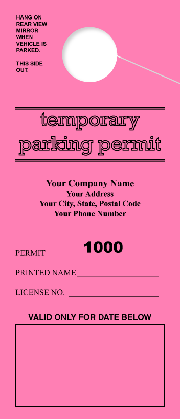 University Parking Permit | Printed 1 Side | Consecutively Numbered | Tall | Pink 