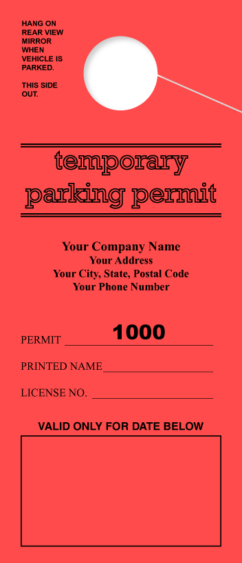 University Parking Permit | Printed 1 Side | Consecutively Numbered | Tall | Red 