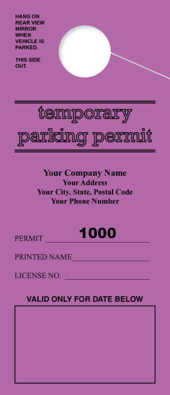 University Parking Permit | Printed 1 Side | Consecutively Numbered | Tall | Purple 