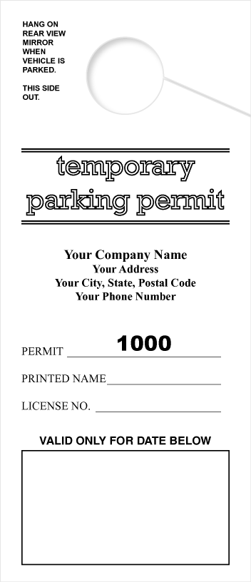 University Parking Permit | Printed 1 Side | Consecutively Numbered | Tall | White 