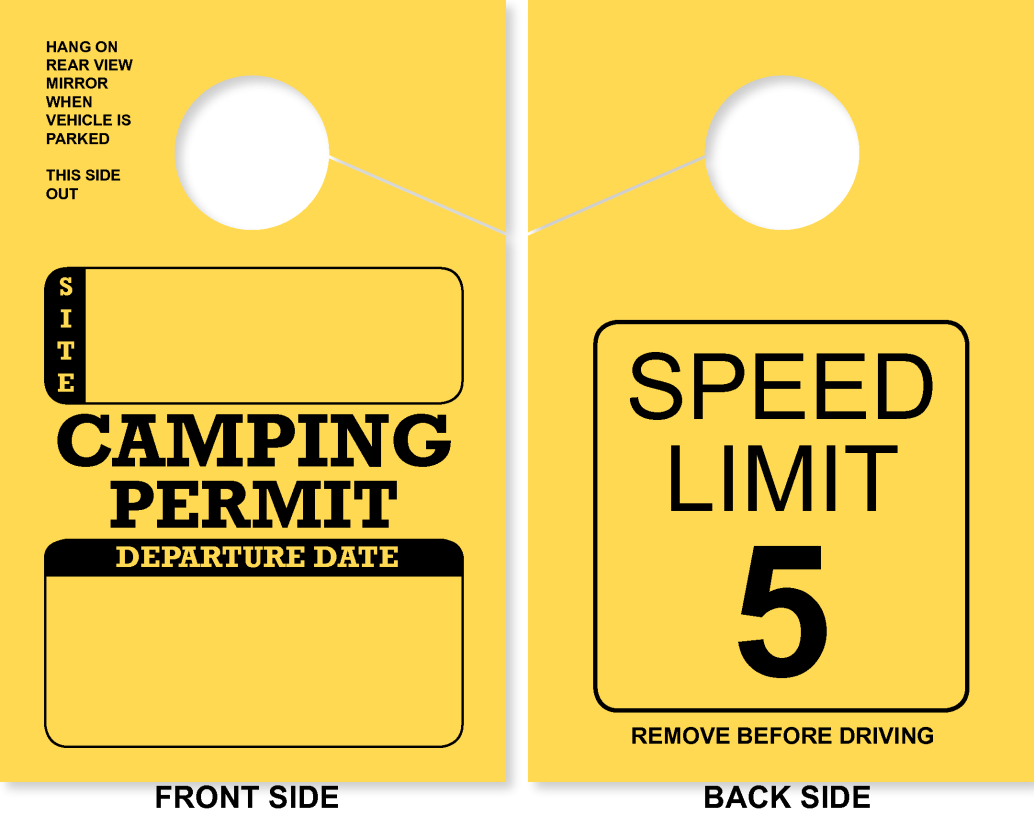 Campground/RV Park Camping Permit Hang Tag | Speed Limit 5 | Bright-Yellow 
