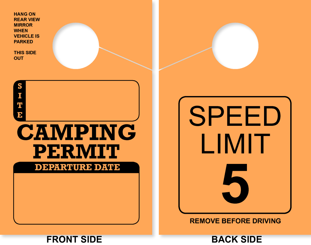 Campground/RV Park Camping Permit Hang Tag | Speed Limit 5 | Orange 