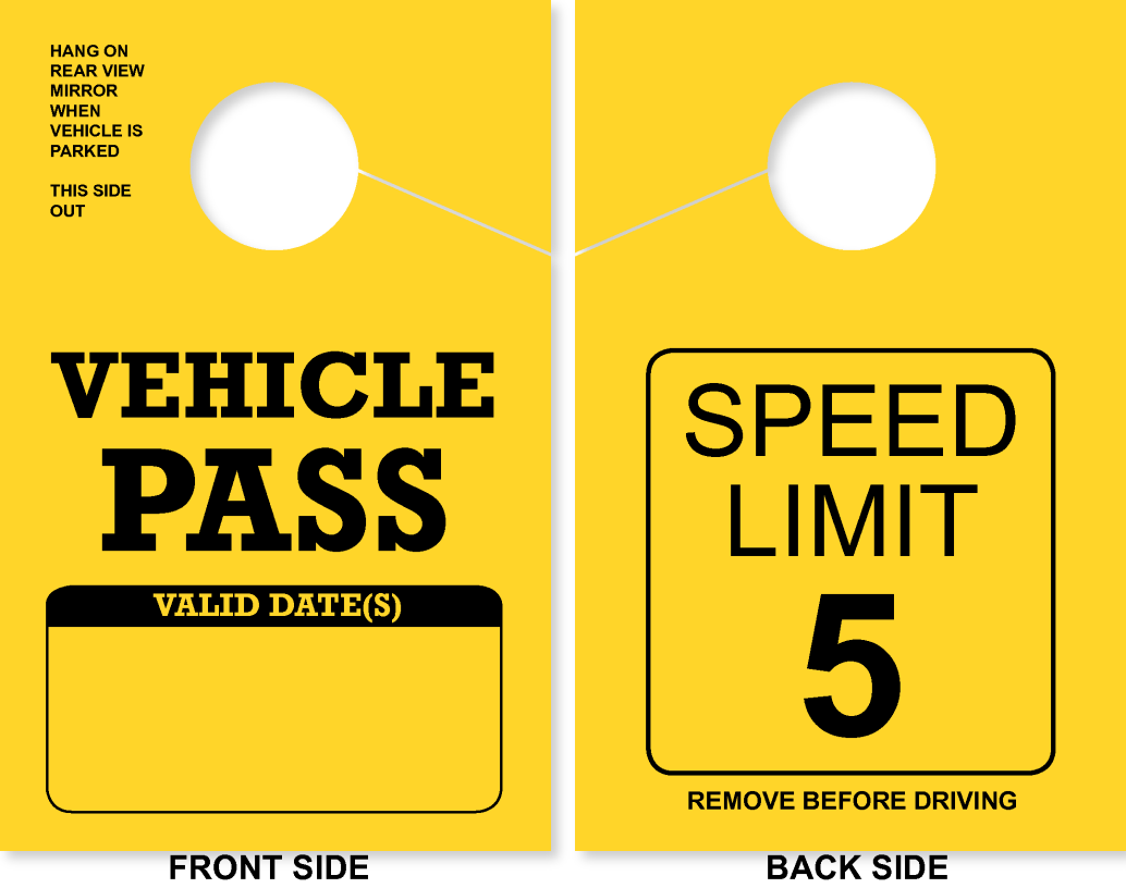 Campground/RV Park Vehicle Pass Hang Tag | Speed Limit 5 | Bright-Yellow 