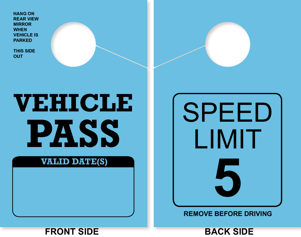 Campground/RV Park Vehicle Pass Hang Tag | Speed Limit 5 | Blue 