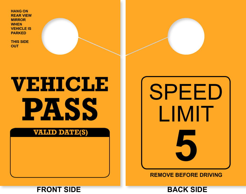 Campground/RV Park Vehicle Pass Hang Tag | Speed Limit 5 | Gold 