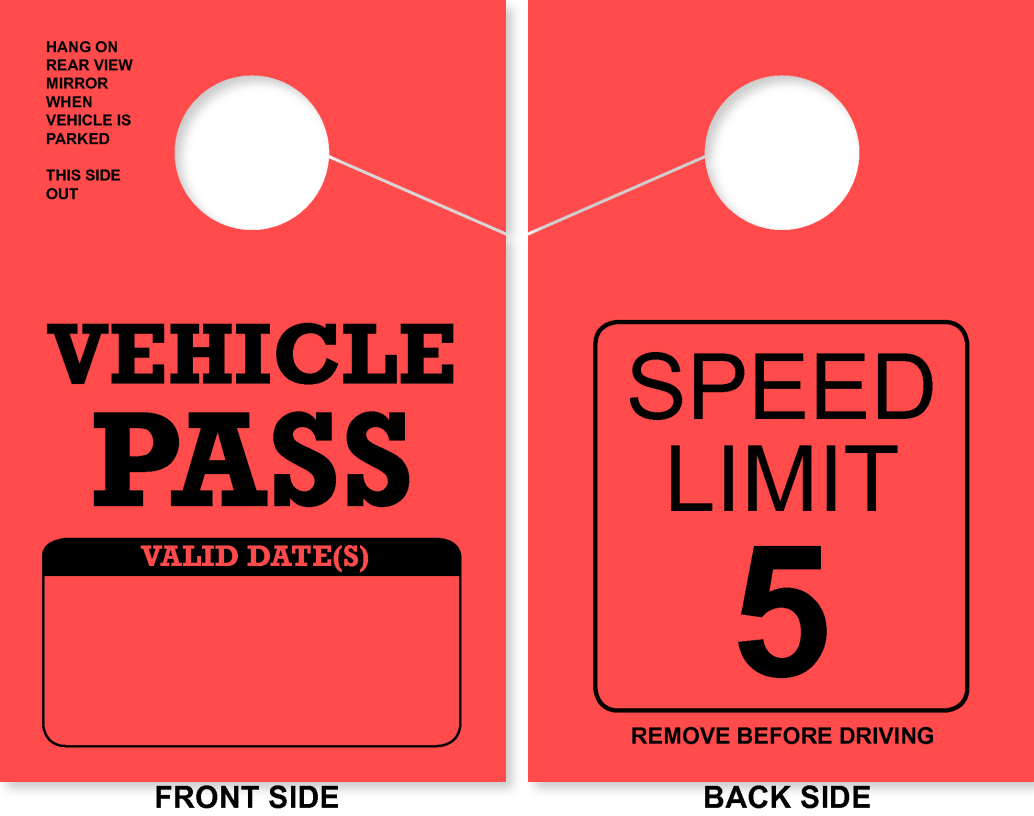 Campground/RV Park Vehicle Pass Hang Tag | Speed Limit 5 | Red 