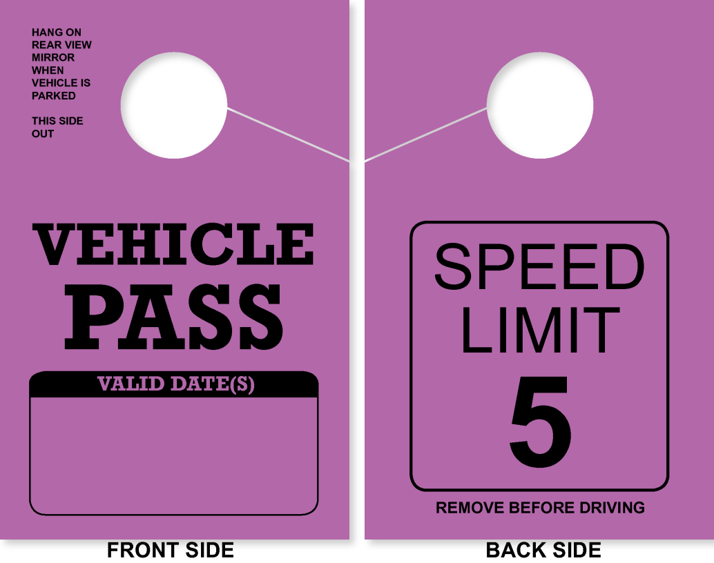 Campground/RV Park Vehicle Pass Hang Tag | Speed Limit 5 | Purple 