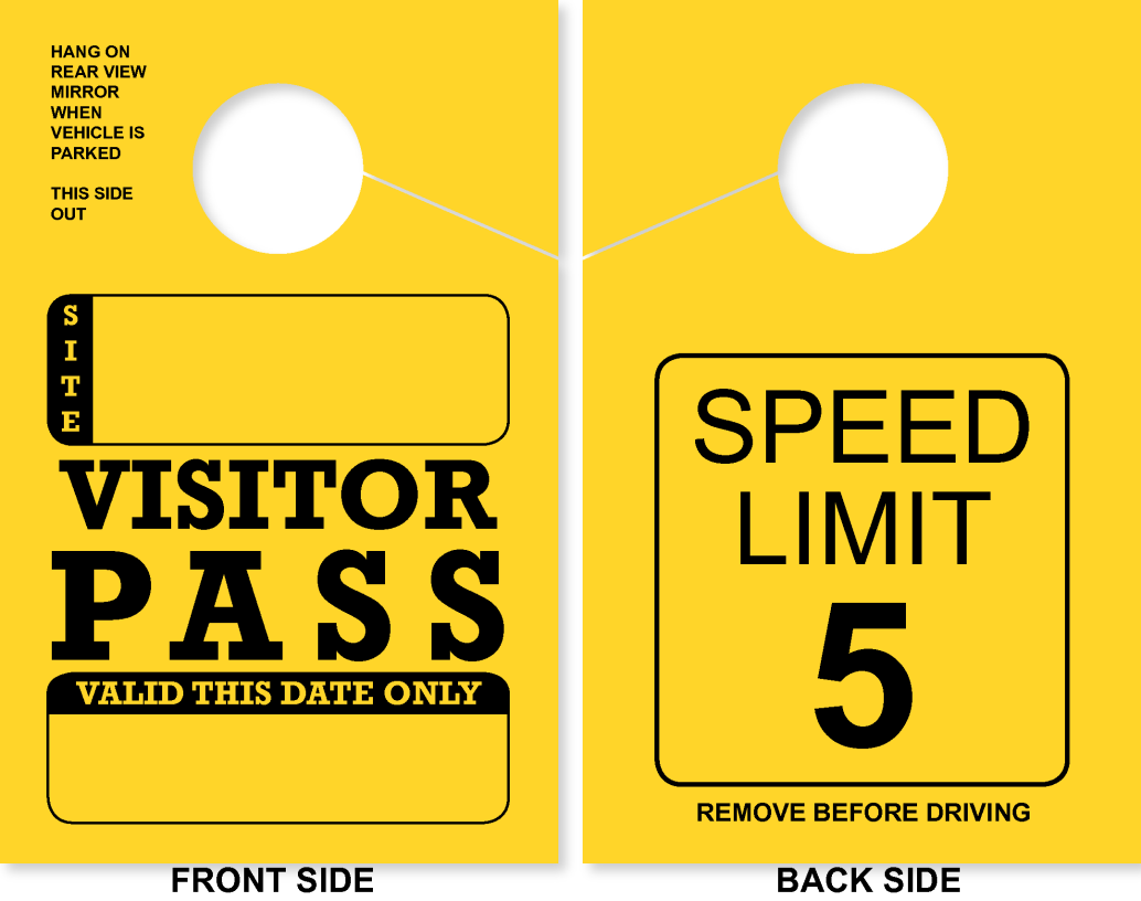 Campground / RV Park Visitor Pass Hang Tag | Speed Limit 5 | Bright-Yellow 