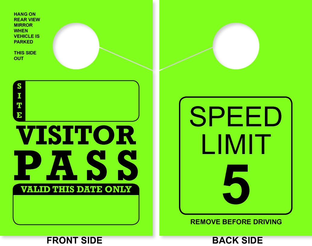 Campground / RV Park Visitor Pass Hang Tag | Speed Limit 5 | Green 