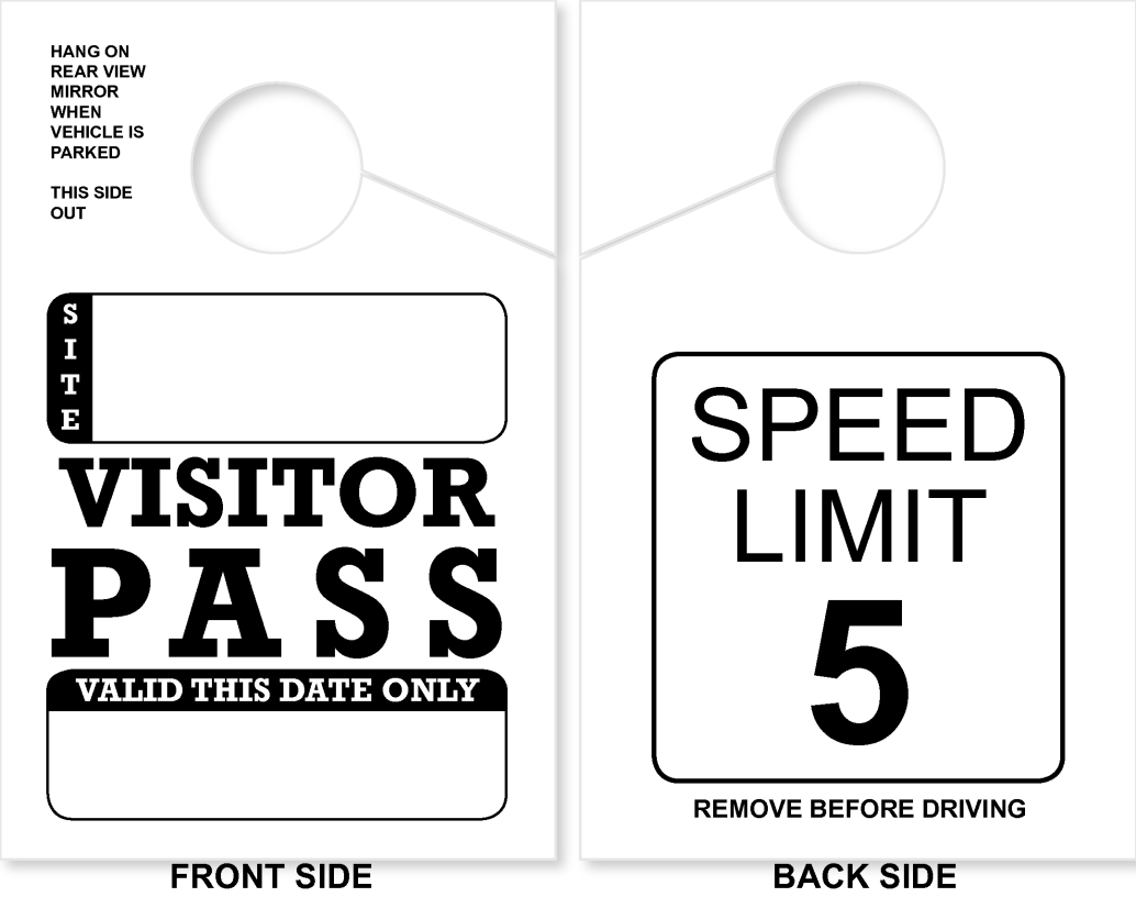 Campground / RV Park Visitor Pass Hang Tag | Speed Limit 5 | White 