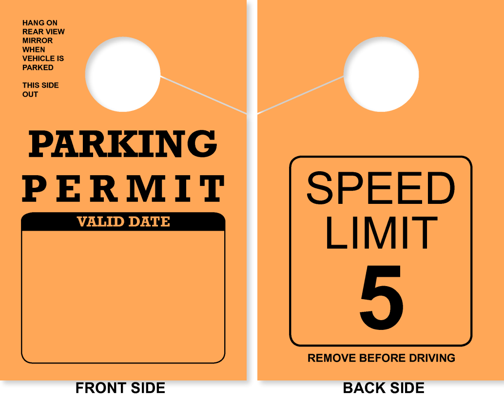Parking Permit Hang Tag | TropicTags.com | Speed Limit 5 On Back 