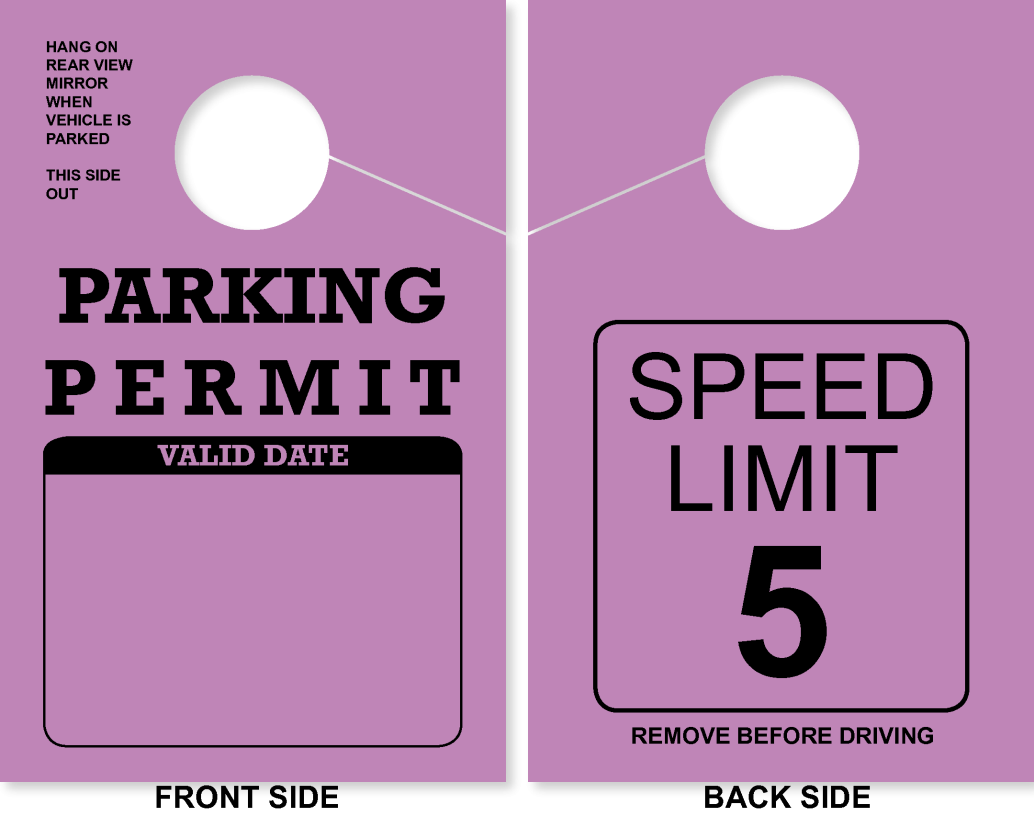Parking Permit Hang Tag | TropicTags.com | Speed Limit 5 On Back 