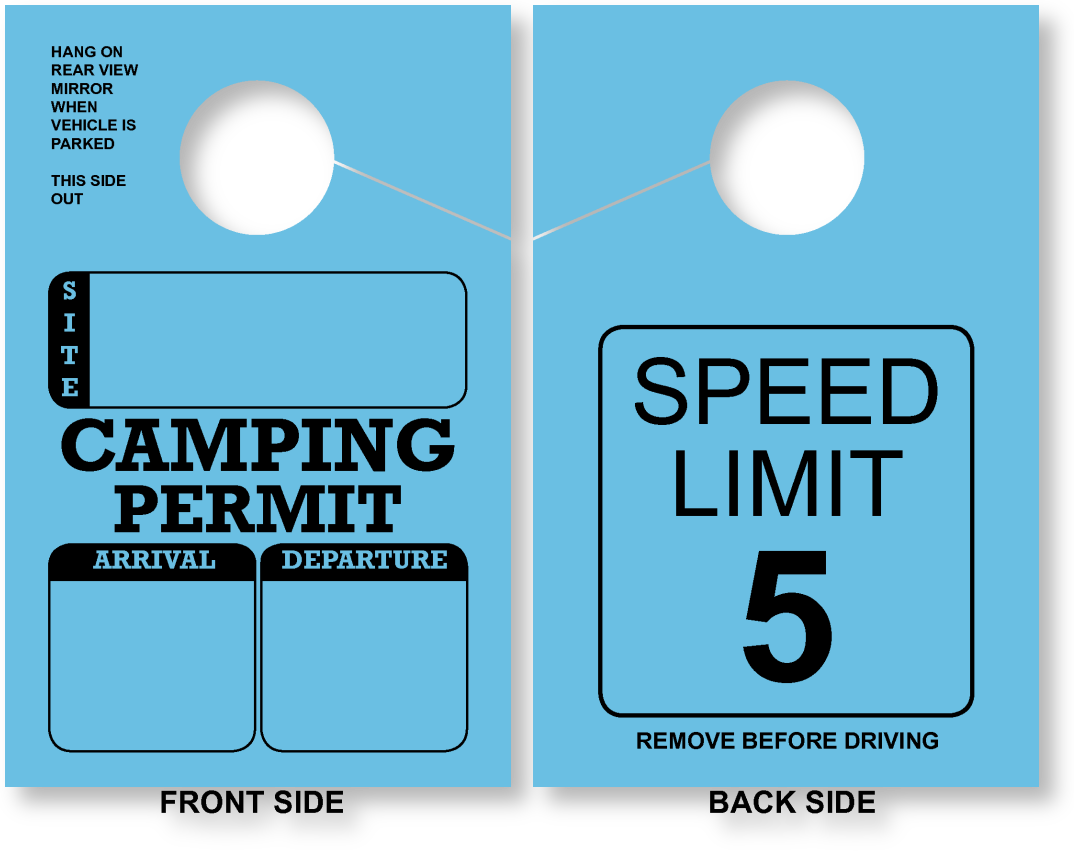 Campground Arrival/Departure Camping Permit Hang Tag | Speed Limit 5 