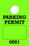 Consecutively Numbered 1 Sided Parking Permit Hang Tag | Green 